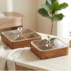 Wooden Four-Section Serving Platter with Acrylic Lid Large